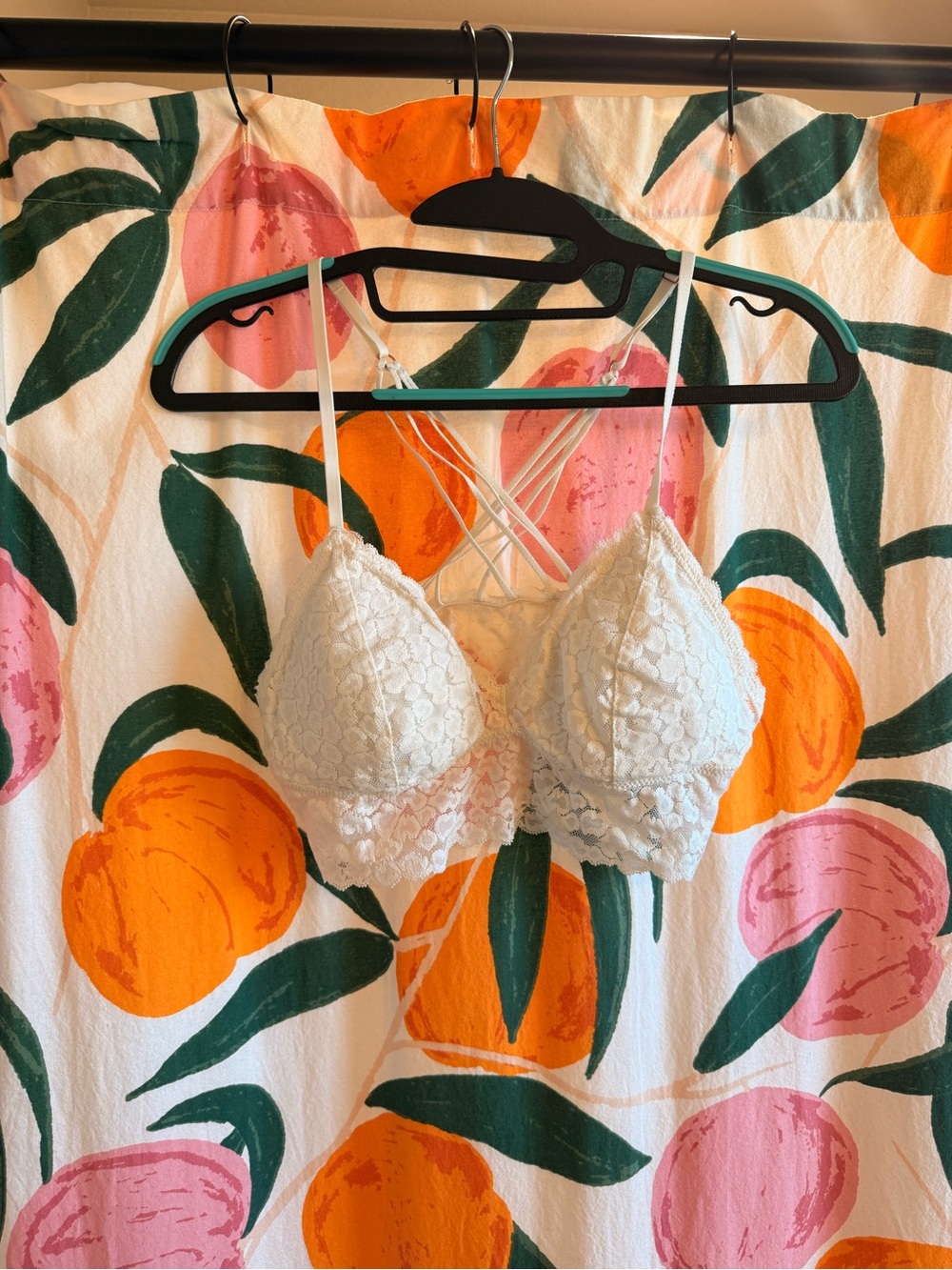 aerie White Floral Lace Bralette with Crisscross Back